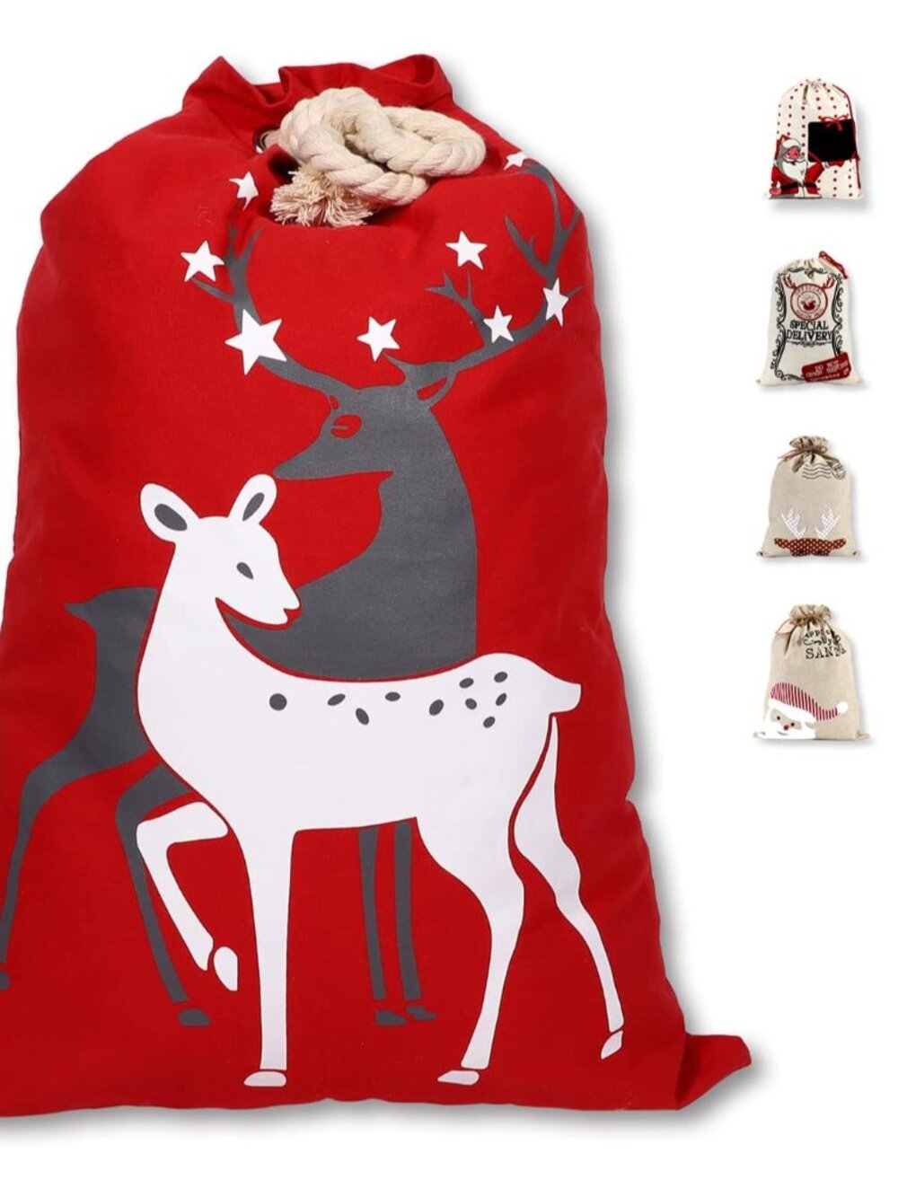 Christmas Santa Sack, Large Canvas Gift Bag with Drawstring, [Place to Write Wis